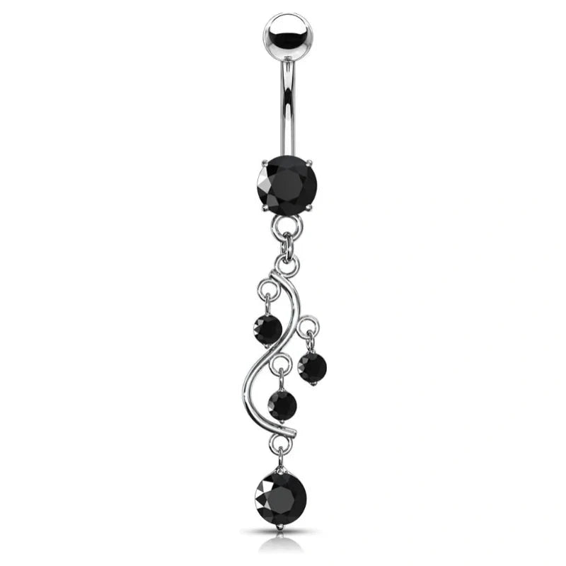 14G Stainless Steel CZ Crystal Vine Belly Button Ring – Dangle Navel Jewelry