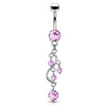 14G Stainless Steel CZ Crystal Vine Belly Button Ring – Dangle Navel Jewelry