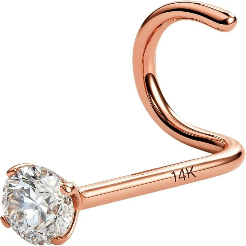 14K Gold Diamond Nose Stud 18G & 20G Gold 1.5mm Nose Stud to 3 mm Nose Piercing Studs