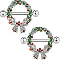 14G 316L Christmas Nipple Rings Piercing - Stainless Steel Wreath Barbell