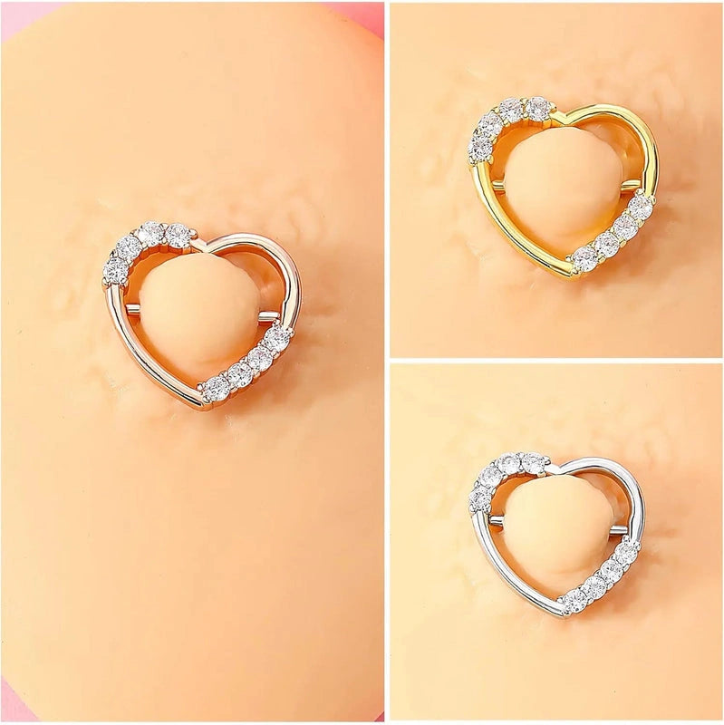 14G 316L Stainless Steel Heart-Shaped Nipple Rings – CZ Star Nipple Clicker Pair