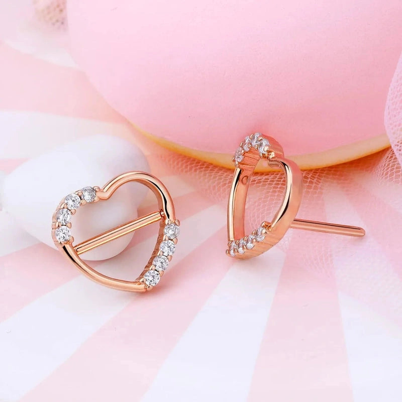 14G 316L Stainless Steel Heart-Shaped Nipple Rings – CZ Star Nipple Clicker Pair