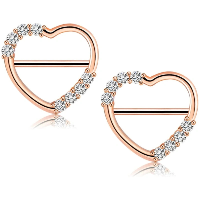 14G 316L Stainless Steel Heart-Shaped Nipple Rings – CZ Star Nipple Clicker Pair