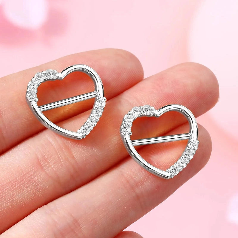 14G 316L Stainless Steel Heart-Shaped Nipple Rings – CZ Star Nipple Clicker Pair