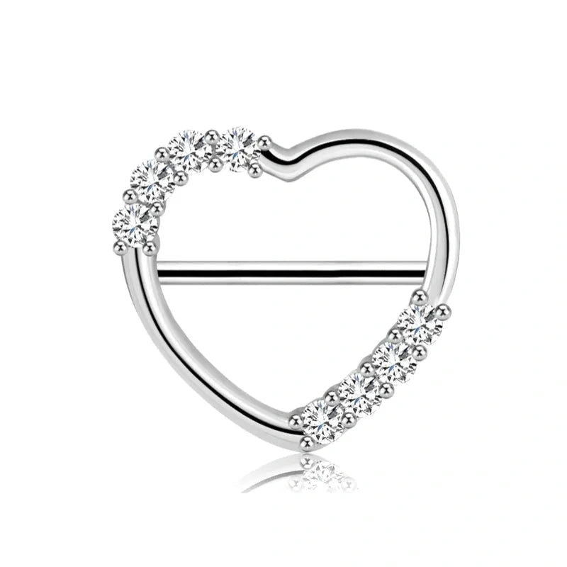 14G 316L Stainless Steel Heart-Shaped Nipple Rings – CZ Star Nipple Clicker Pair