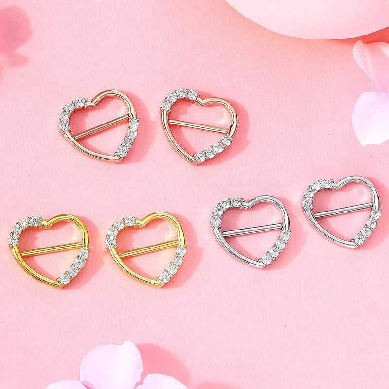 14G 316L Stainless Steel Heart-Shaped Nipple Rings – CZ Star Nipple Clicker Pair