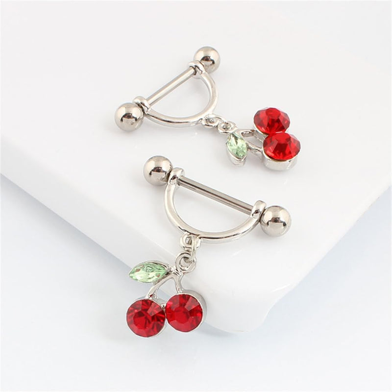 1.6mm 14G Cherry Dangle Stainless Steel Red Crystal Sweet Fruit Bar Nipplerings