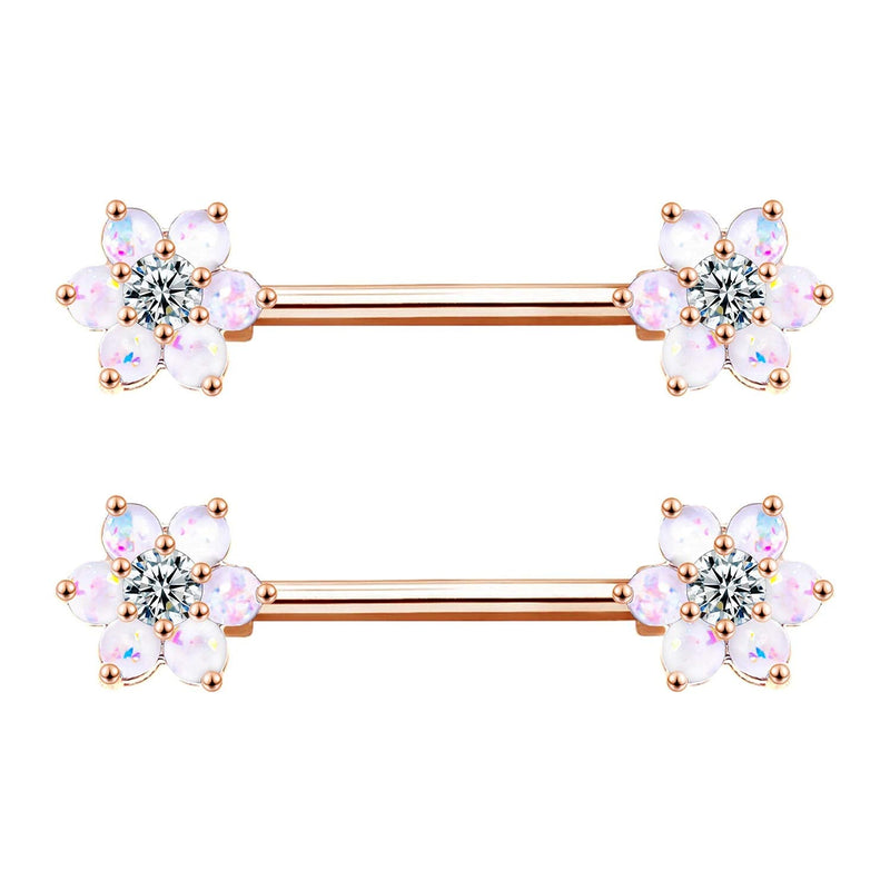 14G Opal Flower CZ Nipple Barbell Nipple Ring Piercing Jewelry for Women