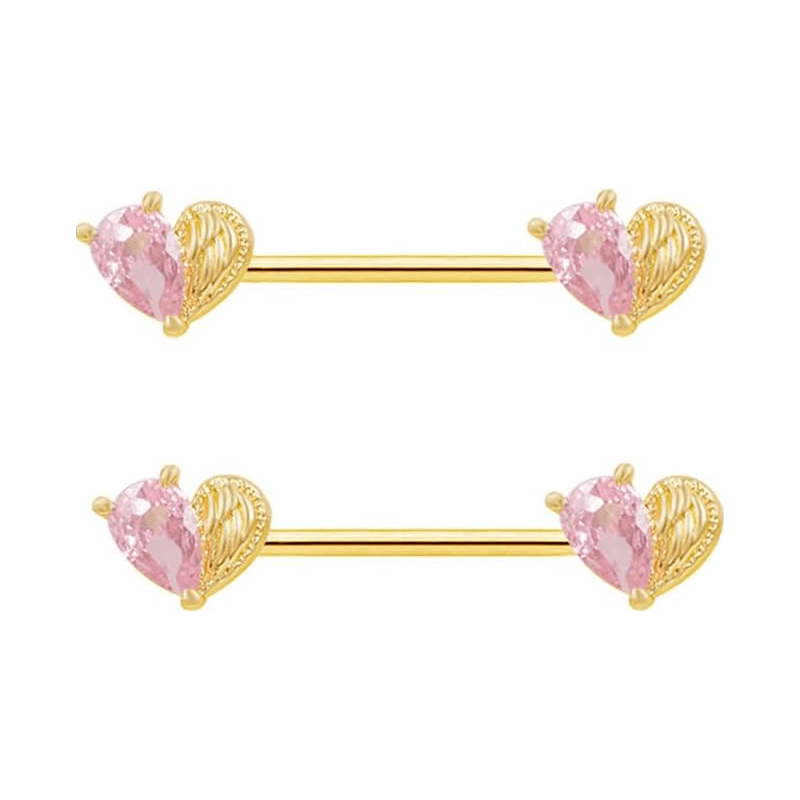 14G Pink CZ Heart Hypoallergenic Surgical Steel Nipple rings Shield Studs Dainty