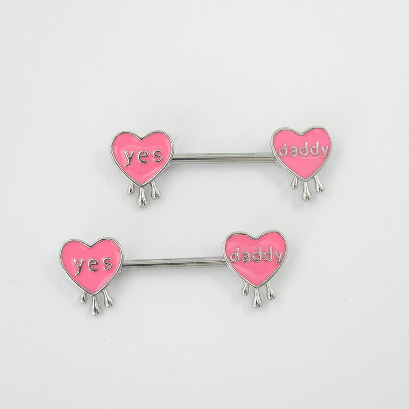 14G Pink Heart Letter Nipple Rings 316L Surgical Steel Nipple Barbell Yes Daddy Naughty Words Nipplerings Nipple Piercing Jewelry for Women