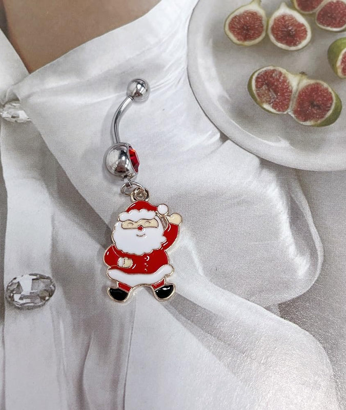 14g Santa Claus Surgical Steel Red CZ Belly Button Ring Navel Rings
