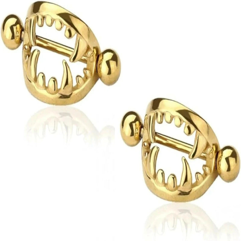 316L Stainless Steel Fang Nipple Shields – 14G Nipple Jewelry, Sold as Pair