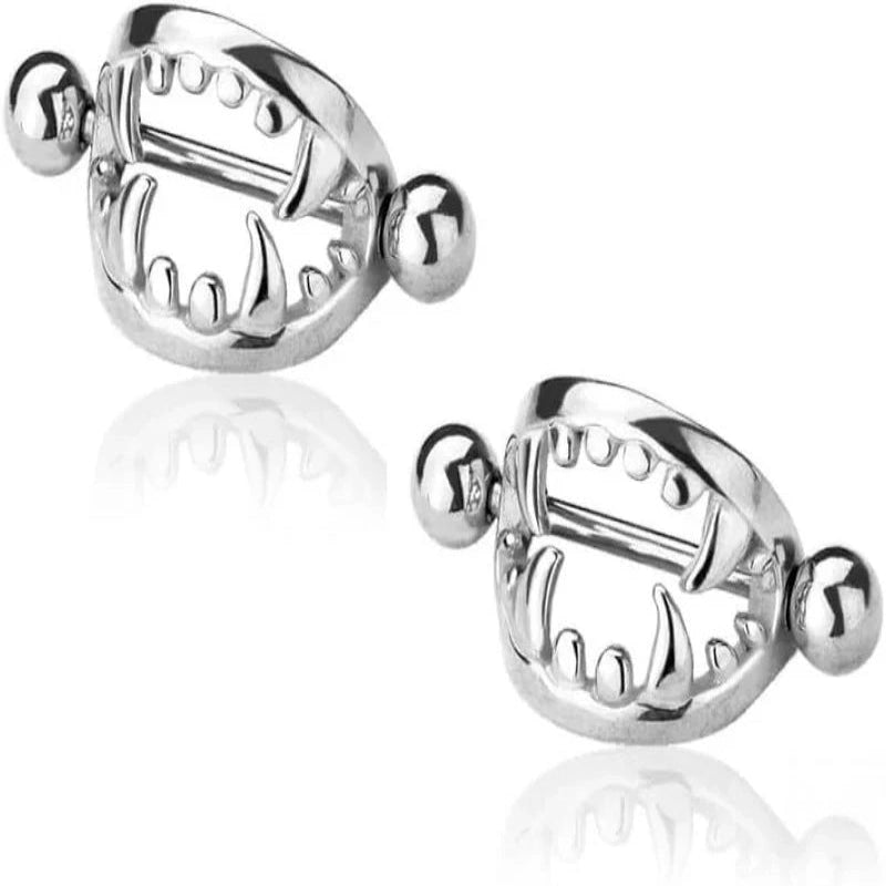 316L Stainless Steel Fang Nipple Shields – 14G Nipple Jewelry, Sold as Pair