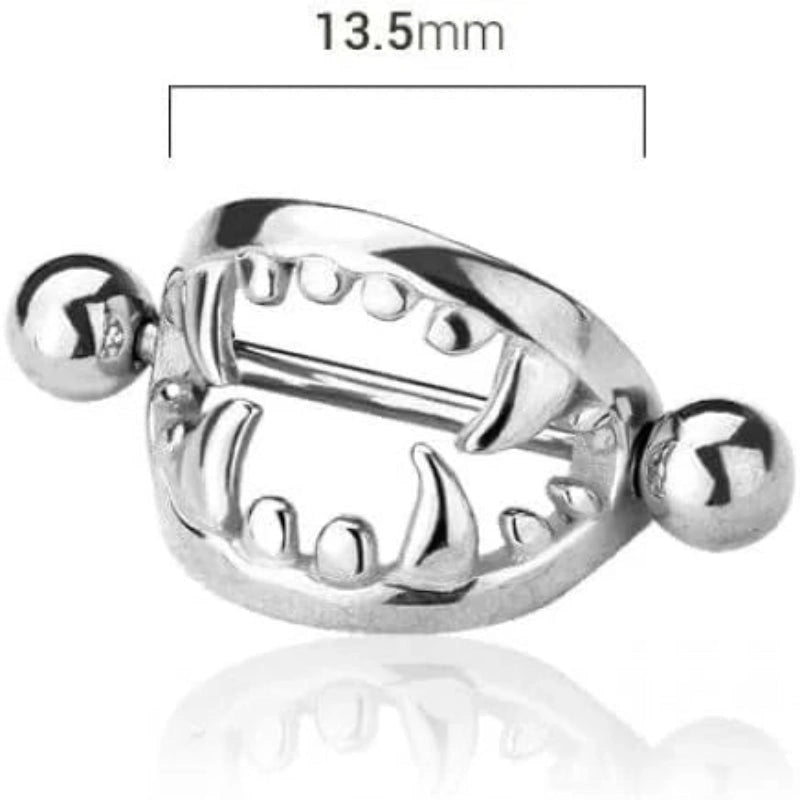 316L Stainless Steel Fang Nipple Shields – 14G Nipple Jewelry, Sold as Pair