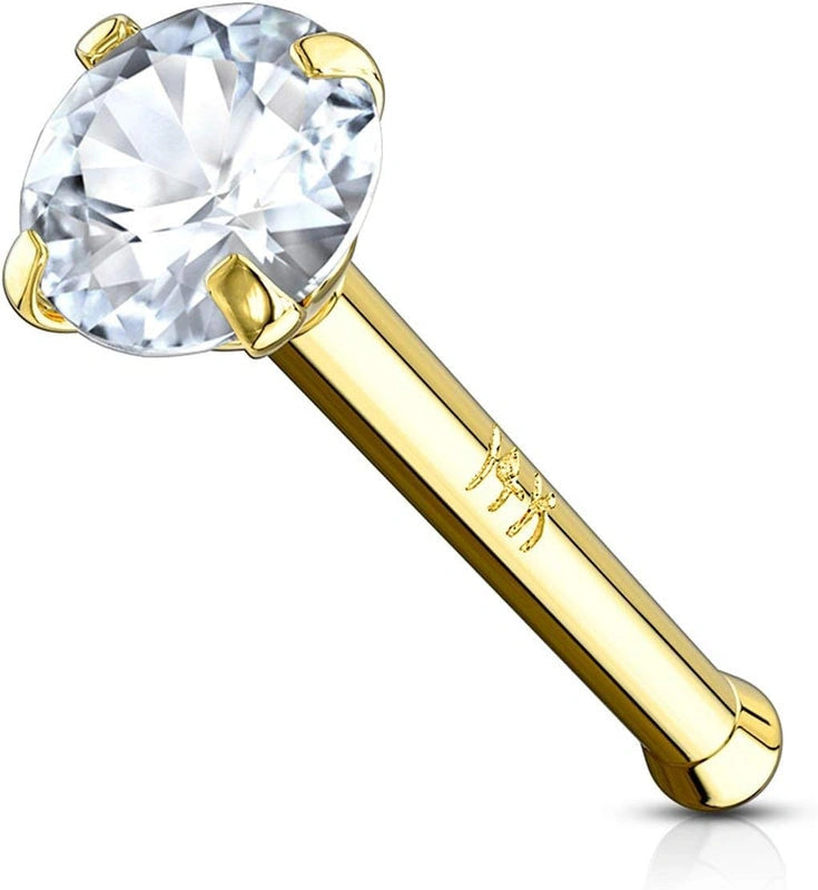 14k Gold Nose Ring 2mm CZ Simulated Diamond Non-Irritating Skin Safe Real Gold