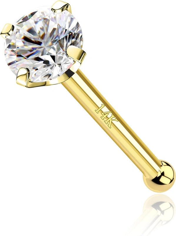 14K Solid Gold Heart Nose Stud – 20G & 22G Bone and L-Shaped Nose Jewelry