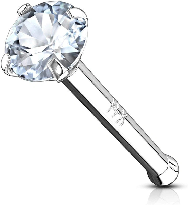 14k Gold Nose Ring 2mm CZ Simulated Diamond Non-Irritating Skin Safe Real Gold