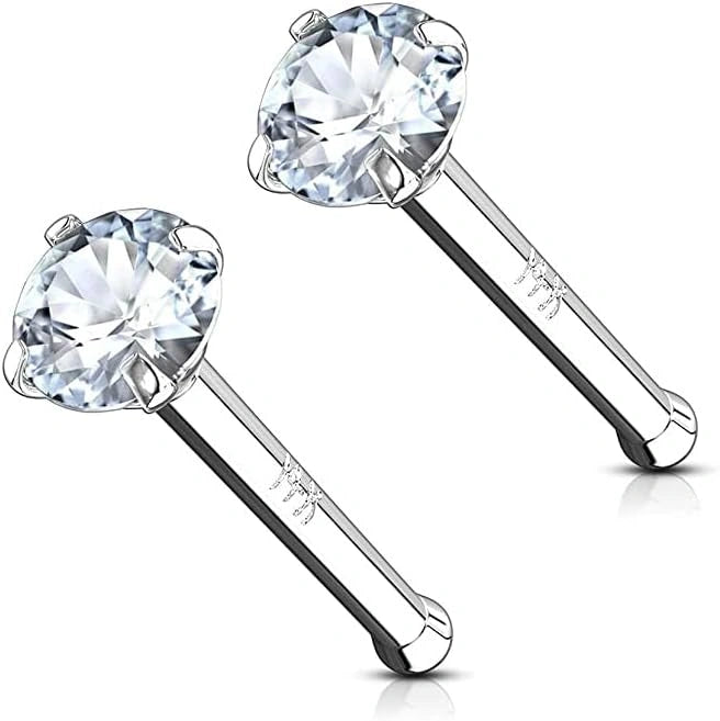 14k Gold Nose Ring 2mm CZ Simulated Diamond Non-Irritating Skin Safe Real Gold