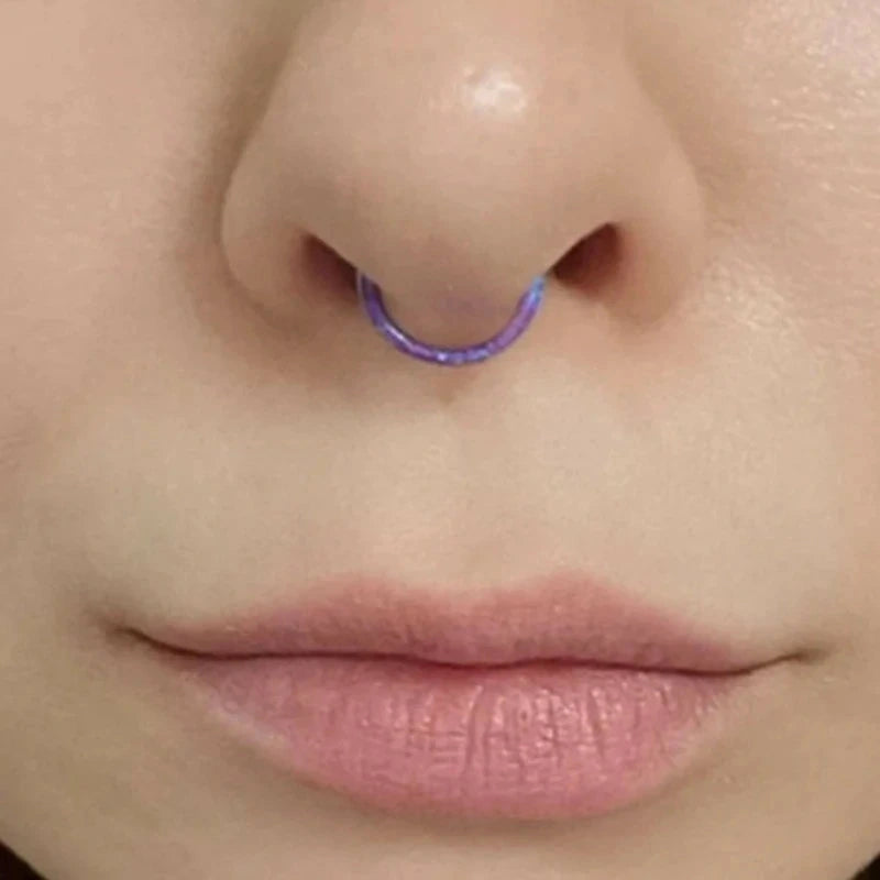 16G Opal Septum Ring 316L Stainless Steel Hinged Segment Clicker Hoop