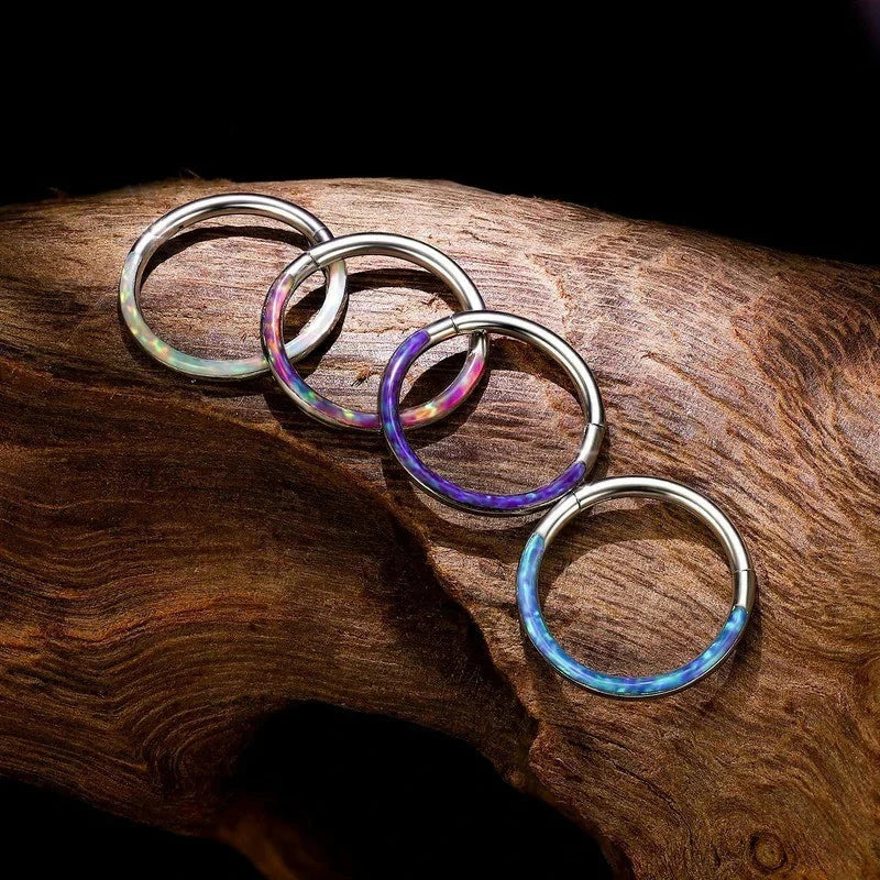 16G Opal Septum Ring 316L Stainless Steel Hinged Segment Clicker Hoop
