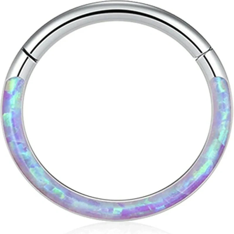 16G Opal Septum Ring 316L Stainless Steel Hinged Segment Clicker Hoop