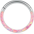 16G Opal Septum Ring 316L Stainless Steel Hinged Segment Clicker Hoop