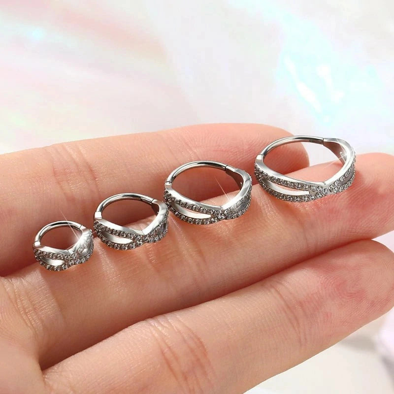 18G 6mm 316L Surgical Steel CZ Clicker Nose Ring Hoop Double Crossover