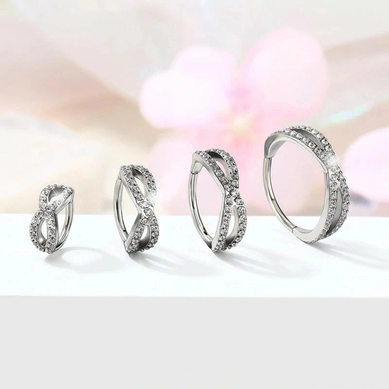 18G 6mm 316L Surgical Steel CZ Clicker Nose Ring Hoop Double Crossover