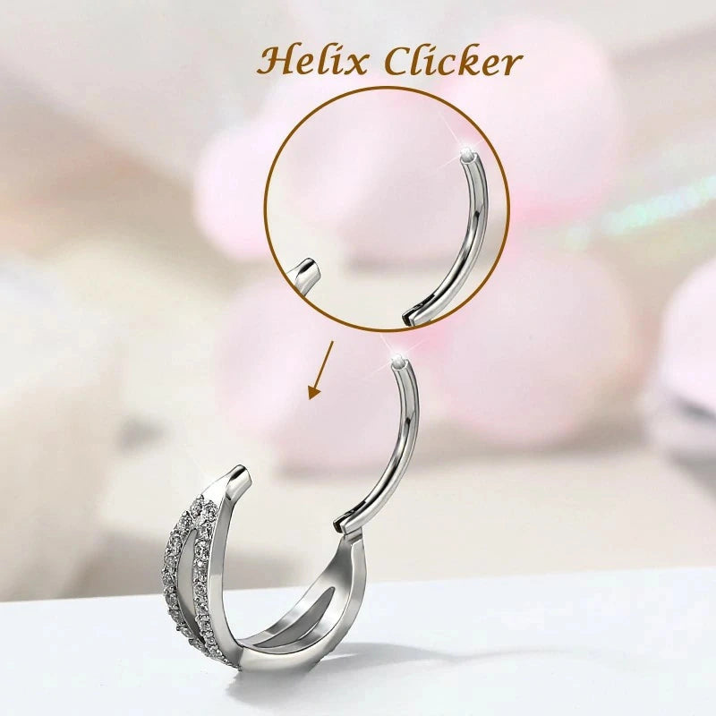 18G 6mm 316L Surgical Steel CZ Clicker Nose Ring Hoop Double Crossover
