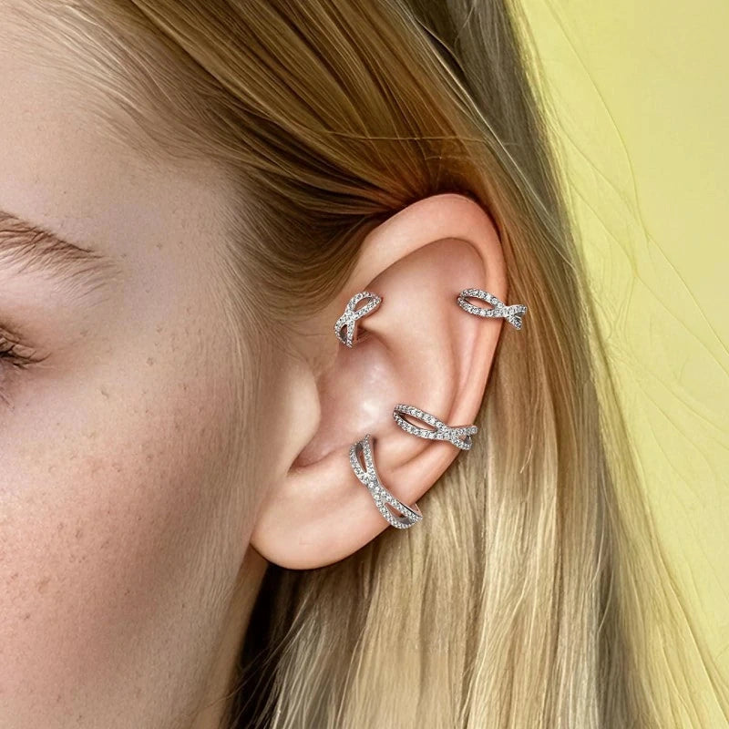 18G 6mm 316L Surgical Steel CZ Clicker Nose Ring Hoop Double Crossover