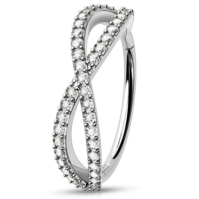 18G 6mm 316L Surgical Steel CZ Clicker Nose Ring Hoop Double Crossover