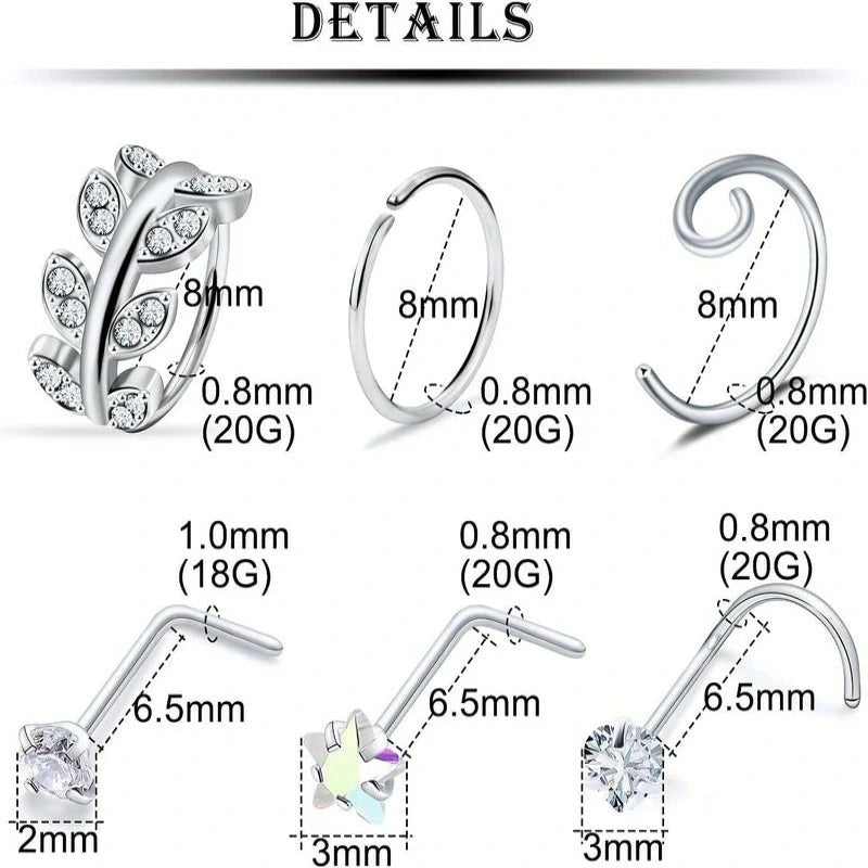 Bonus Surprise Bundle 42pcs 20G 18G 16G 316L Surgical Steel Nose Studs L-Shaped Screw Nose Rings
