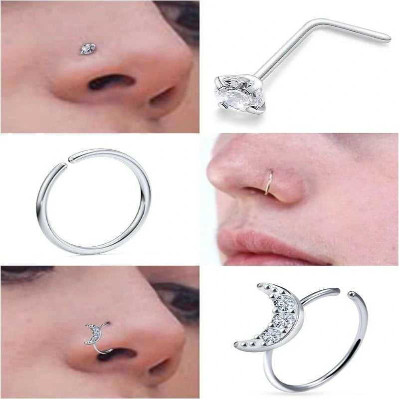Bonus Surprise Bundle 42pcs 20G 18G 16G 316L Surgical Steel Nose Studs L-Shaped Screw Nose Rings