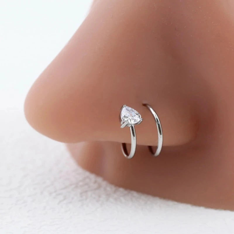20G 10mm Double Spiral Twist Nose Ring Hoop 316L Surgical Steel Silver Nose Jewelry