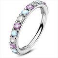 20G Opal CZ Nose Ring 316L Surgical Steel Hinged Segment Clicker Hoop