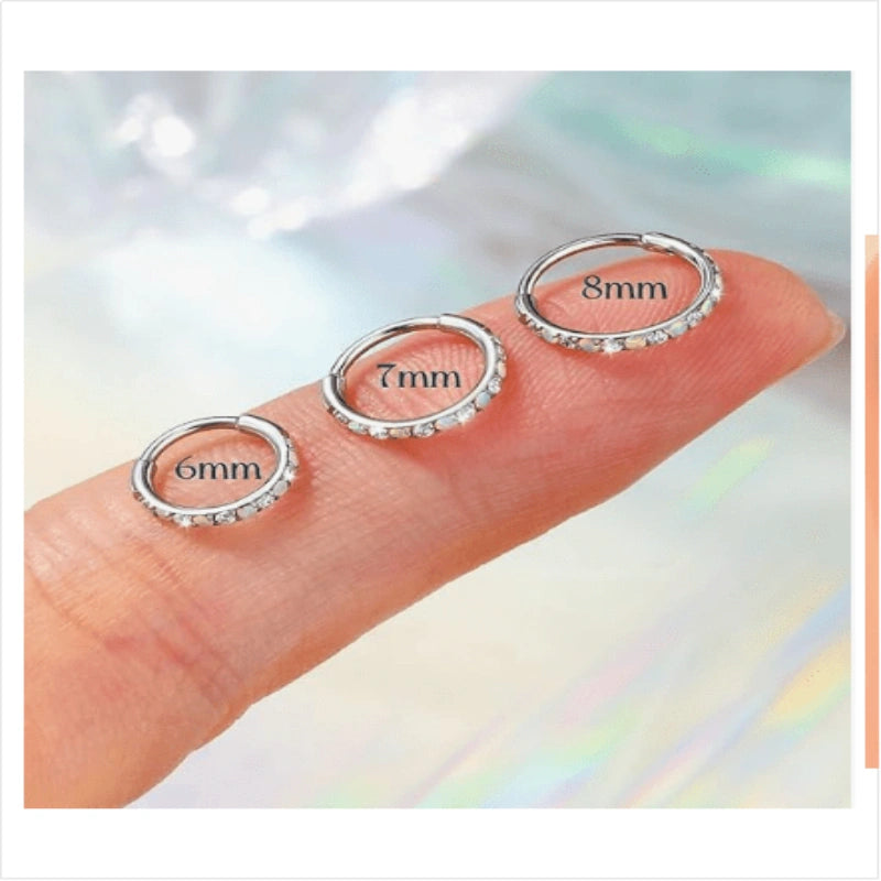 20G Opal CZ Nose Ring 316L Surgical Steel Hinged Segment Clicker Hoop