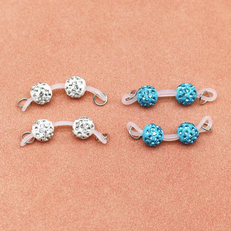 1 Pair Non-Piercing Nipple Rings Rhinestones Faux Nipple Barbells Adjustable Fake Nipple Chain Body Jewelry