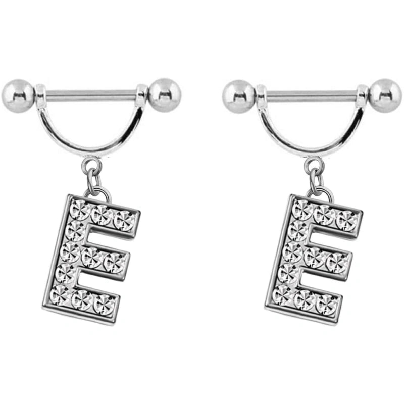 2Pcs 14GA Stainless Steel Nipple Rings Name Initial Letter Nipple Barbell Alphabet Hypoallergenic