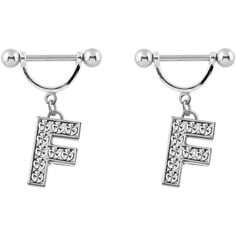 2Pcs 14GA Stainless Steel Nipple Rings Name Initial Letter Nipple Barbell Alphabet Hypoallergenic