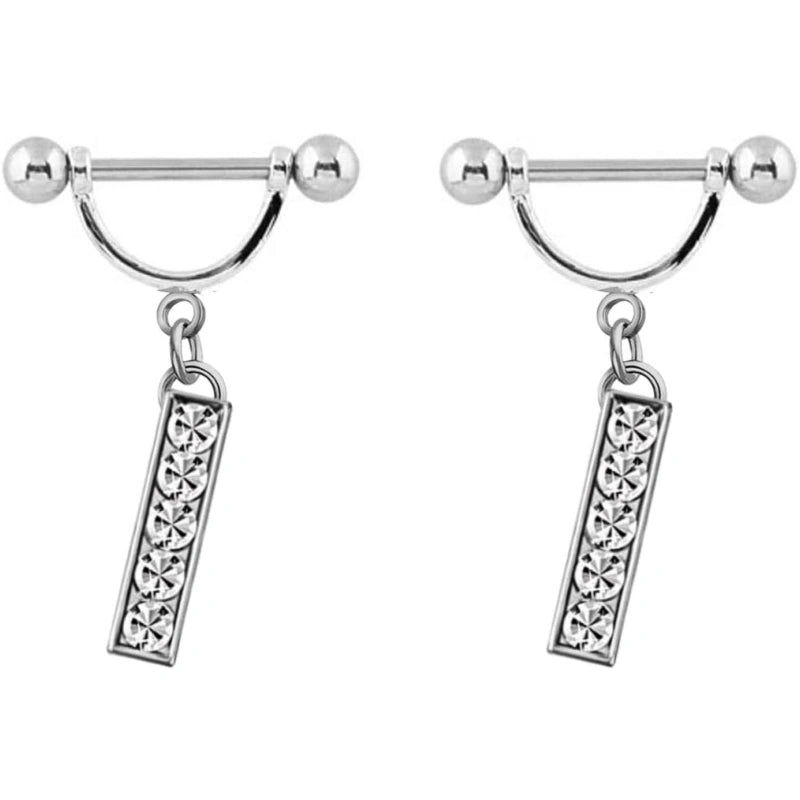 2Pcs 14GA Stainless Steel Nipple Rings Name Initial Letter Nipple Barbell Alphabet Hypoallergenic
