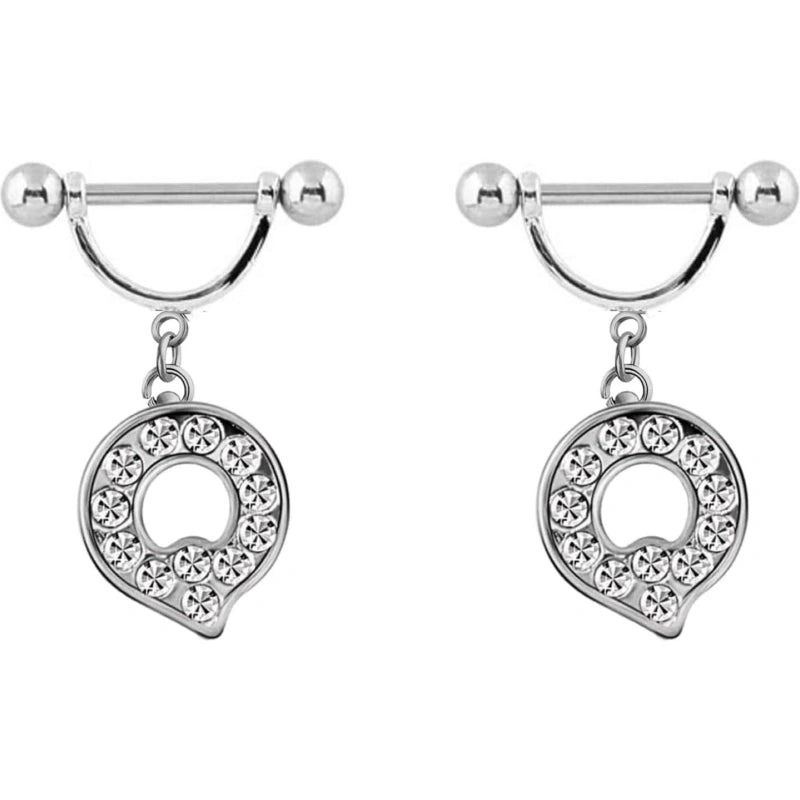 2Pcs 14GA Stainless Steel Nipple Rings Name Initial Letter Nipple Barbell Alphabet Hypoallergenic