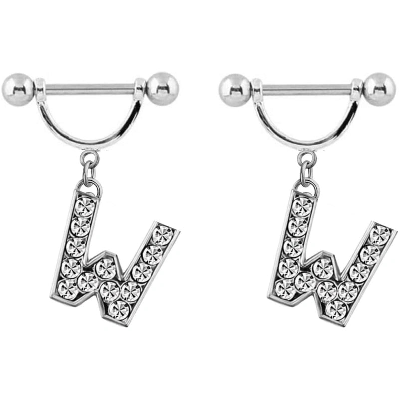 2Pcs 14GA Stainless Steel Nipple Rings Name Initial Letter Nipple Barbell Alphabet Hypoallergenic