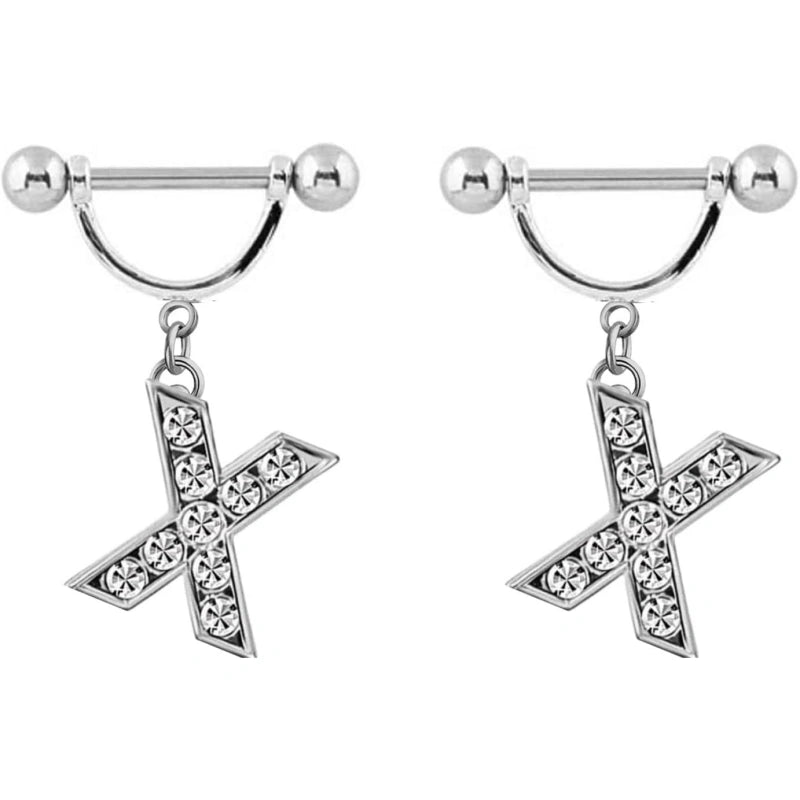 2Pcs 14GA Stainless Steel Nipple Rings Name Initial Letter Nipple Barbell Alphabet Hypoallergenic