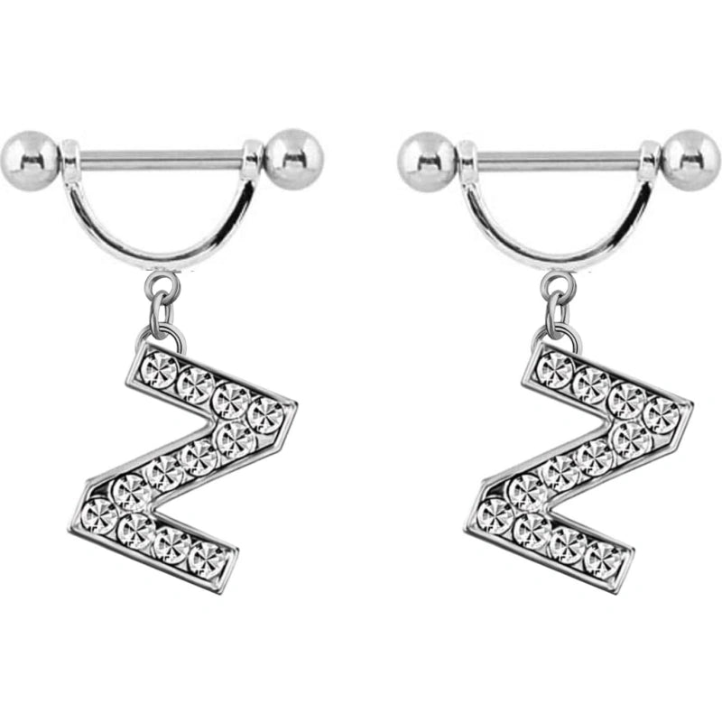 2Pcs 14GA Stainless Steel Nipple Rings Name Initial Letter Nipple Barbell Alphabet Hypoallergenic