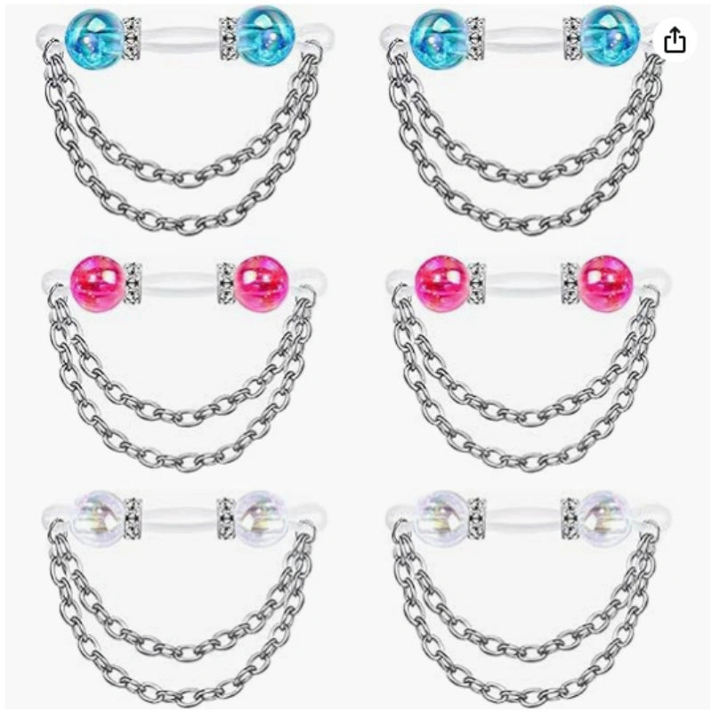 6-Piece Jelly Cat's Eye Fake Nipple Rings Set | Chain Non-Piercing Nipple Clips Sexy Nipple Jewelry