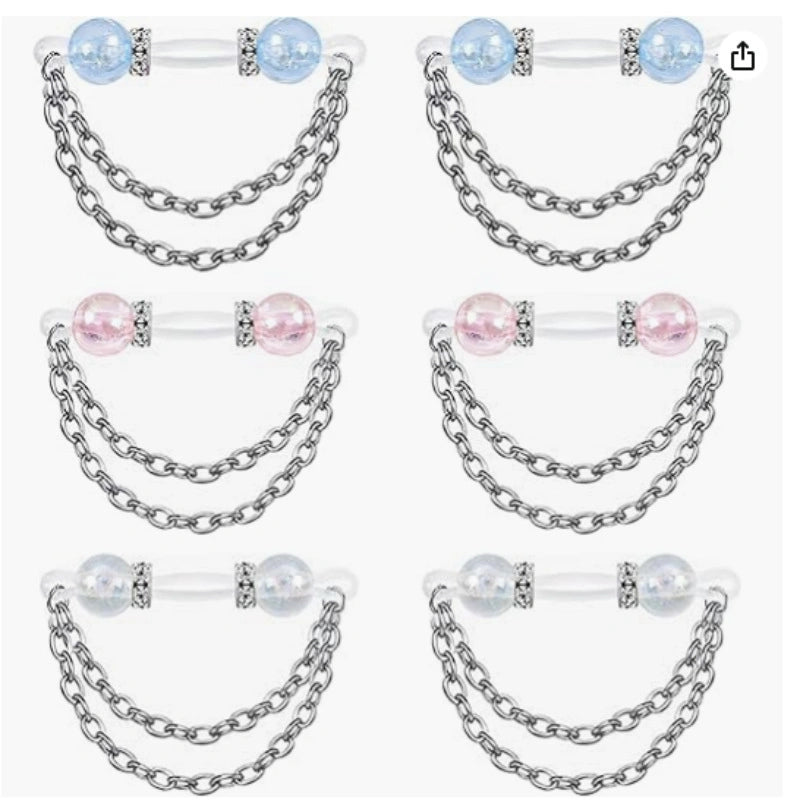 6-Piece Jelly Cat's Eye Fake Nipple Rings Set | Chain Non-Piercing Nipple Clips Sexy Nipple Jewelry