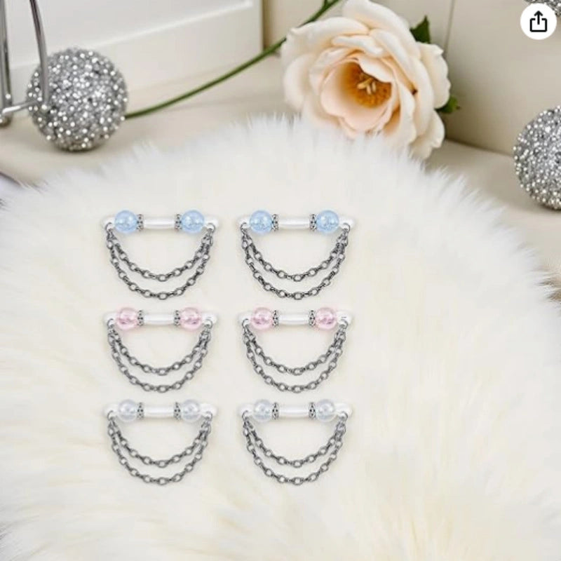 6-Piece Jelly Cat's Eye Fake Nipple Rings Set | Chain Non-Piercing Nipple Clips Sexy Nipple Jewelry