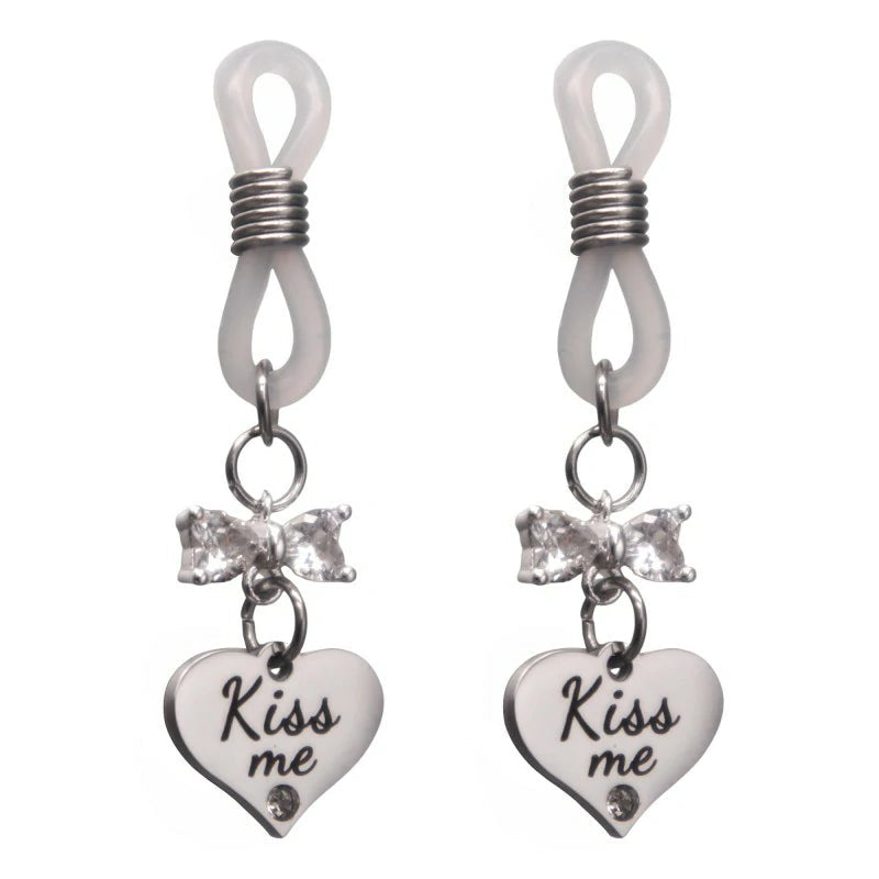 Bowknot Heart Fake Nipple Rings Stainless Steel Non-Piercing Dangle Nipple