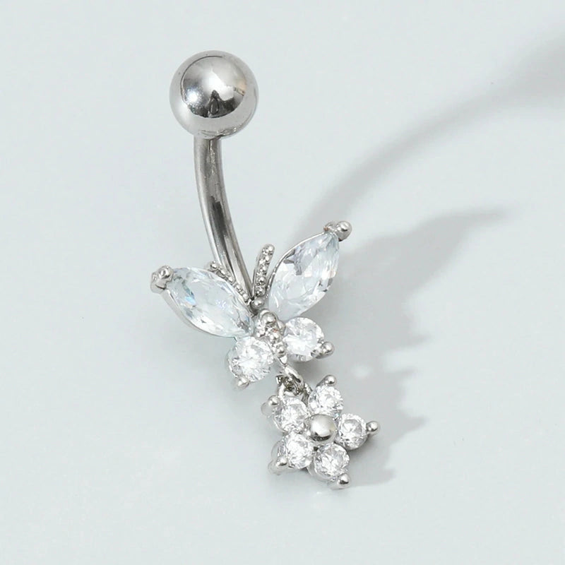 Butterfly Zircon Belly Navel Surgical Steel 11mm Length Piercing Jewelry