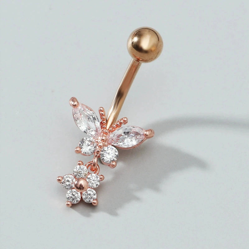 Butterfly Zircon Belly Navel Surgical Steel 11mm Length Piercing Jewelry